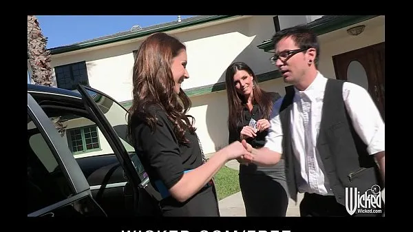 Watch Pair of sisters bribe their car salesman into a threesome power Videos